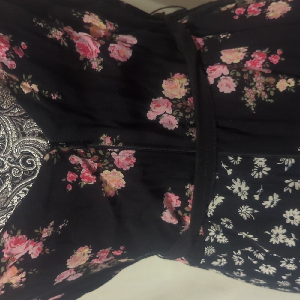 Topshop Black and Pink Mixed Floral Midi Dress - Picture 5 of 10
